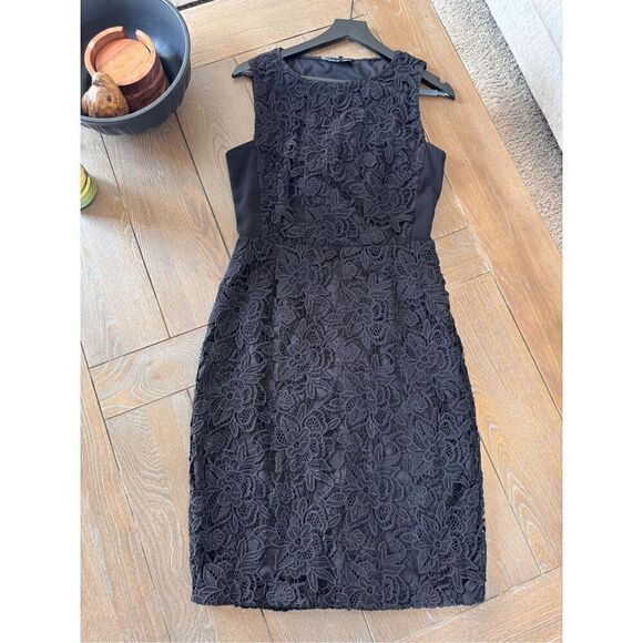 SACHIN & BABI NOIR Black Floral Lace Sheath Mini Dress Double Back Bow Tie Wome - Picture 9 of 13